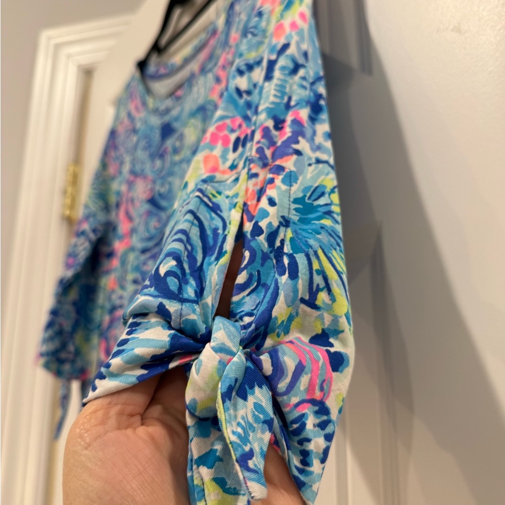 Lilly Pulitzer Preston Dress Oyster Print | 3/4 Tie Sleeve Cotton Shift | S - Picture 3 of 5